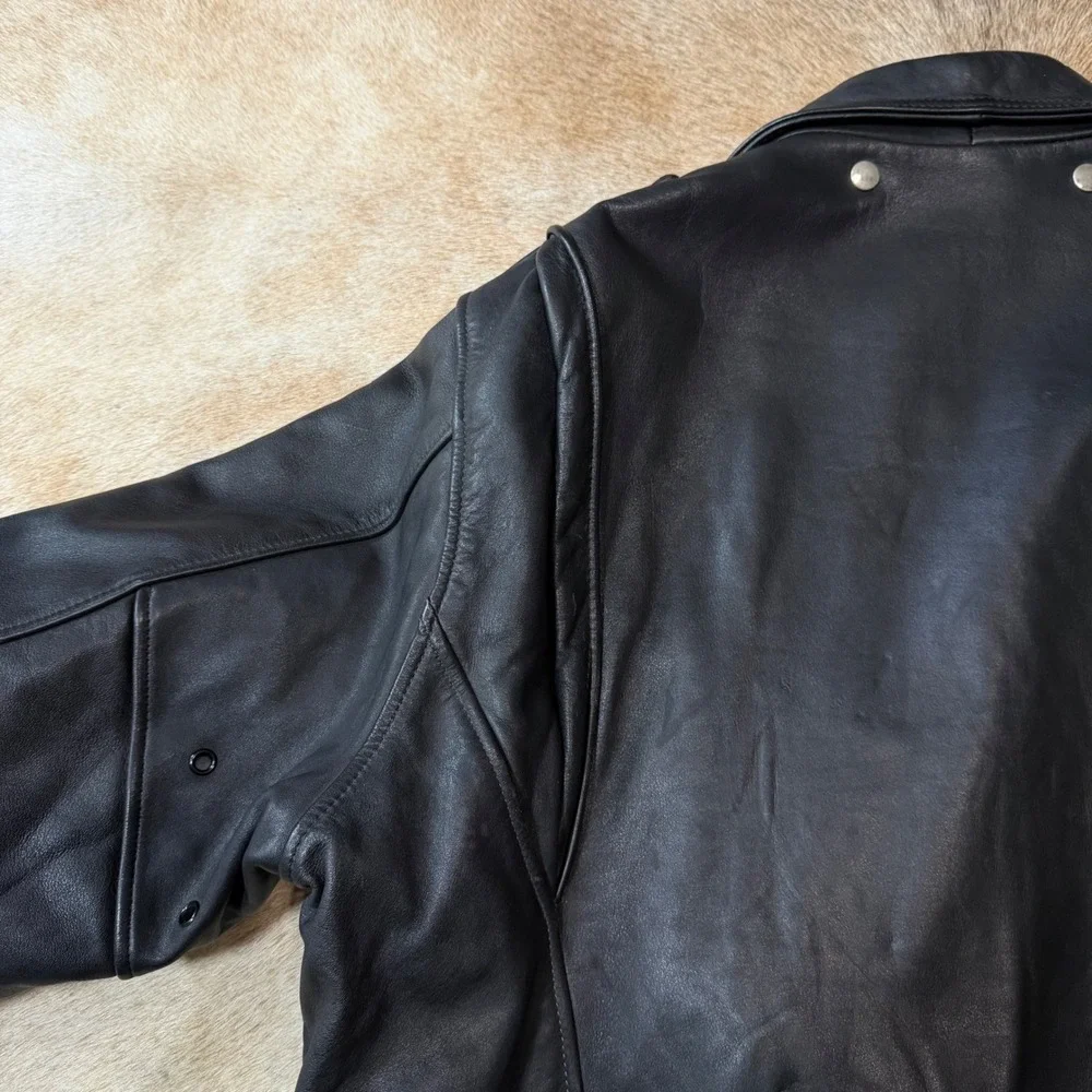 VTG Harley Davidson Leather Biker Jacket 54 Tall Mens Black Double Rider Quilted